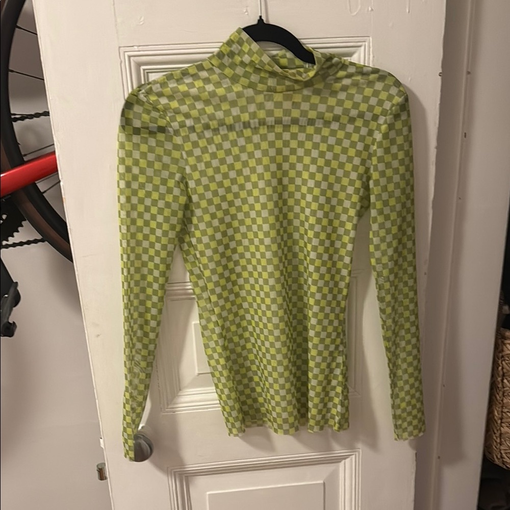 Green Checkered Long Sleeve Top